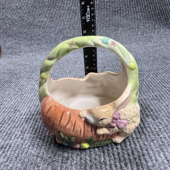 VTG Designpac Easter Basket Ceramic Rabbits Carrots 7”x‎ 6” Holiday Decorative - Picture 13 of 13